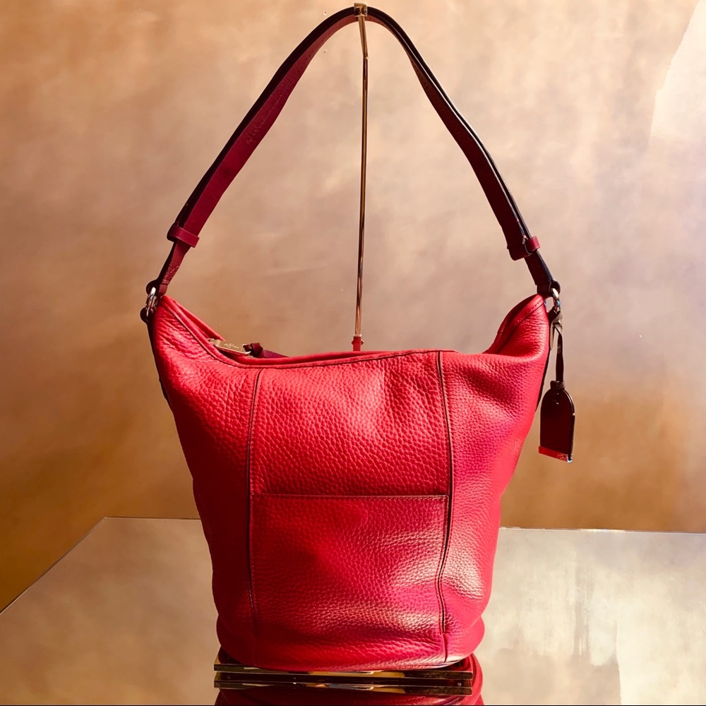 Cole Haan Pebbled Red Leather Bucket Bag